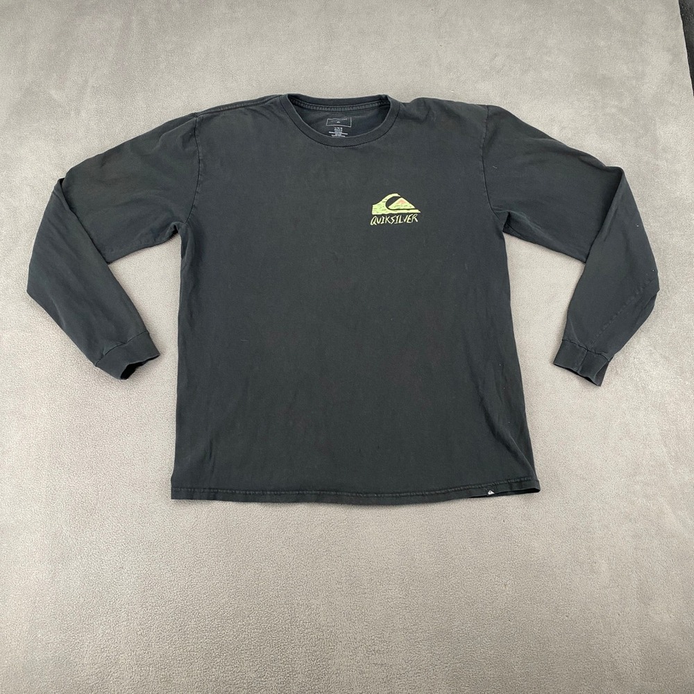 Quiksilver Mens Long Sleeve Graphic T-Shirt Black Large Regular Fit Logo Tee